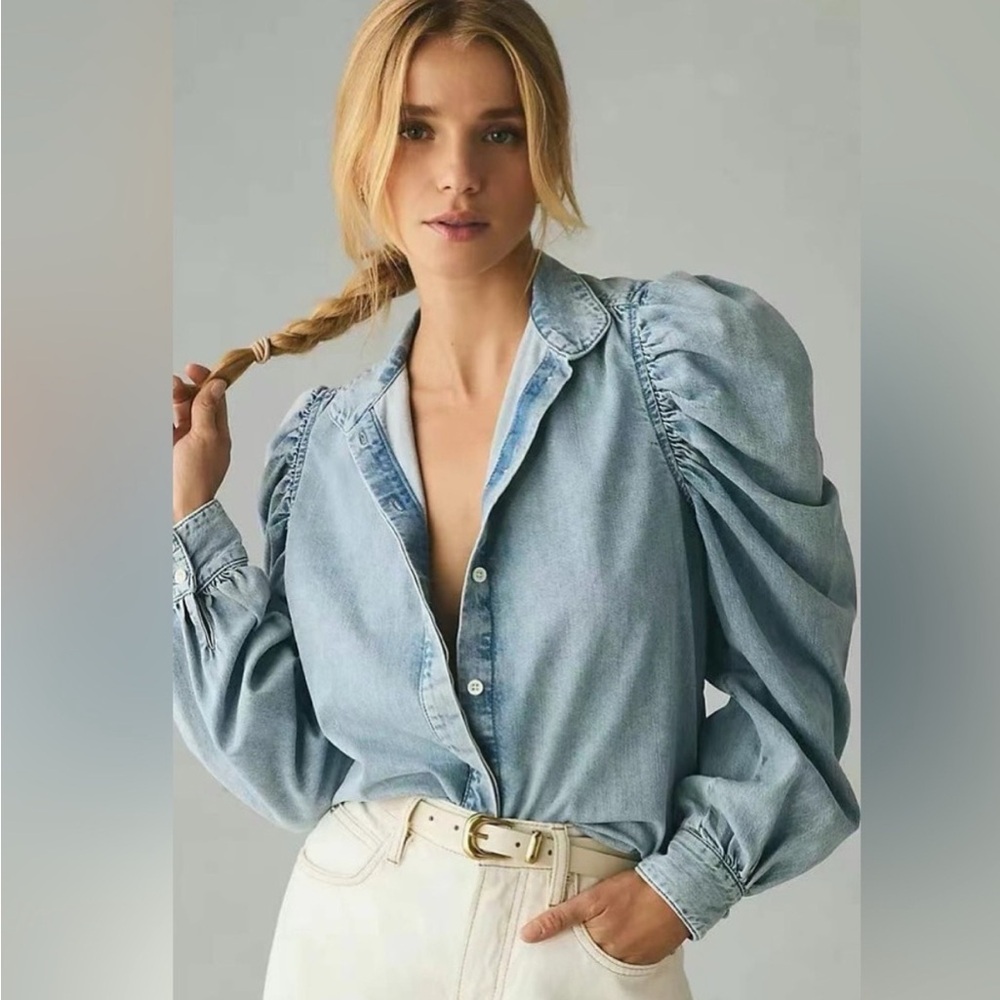 NWT Frame Gillian Puff Sleeve Denim Shirt